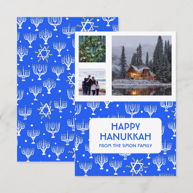 HANUKKAH CUSTOM 3 FOTOS Menorah Star Holiday (Frente/Verso)