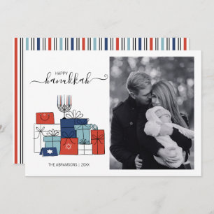 Hanukkah dá presentes e Cartão com fotos de Natal 