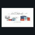 Hanukkah dá presentes e menorah, adesivo de férias<br><div class="desc">Personalize o texto personalizado acima. Você pode encontrar itens de coordenação adicionais em nossa coleção "Presentes de Chanucá e Menorah".</div>