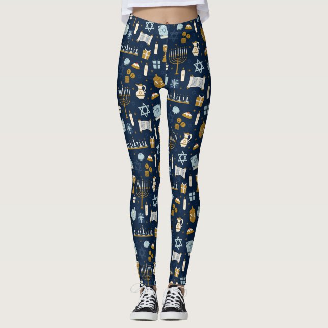 Hanukkah Doodles belos leggings ilustrados (Frente)