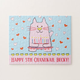 Hanukkah "Gato Rosa Ballerina" Quebra-cabeça Perso