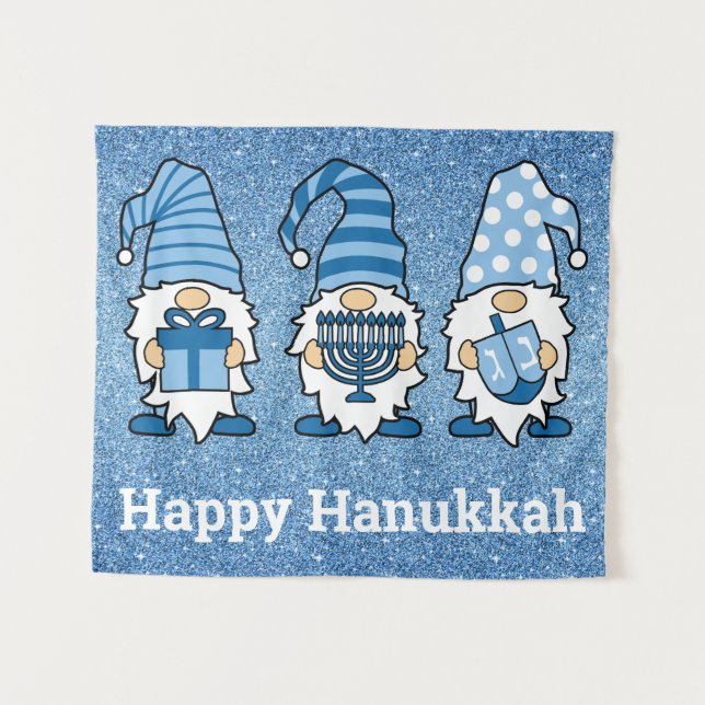 Hanukkah Gnomo Trio Tapeçaria (Frente (Horizontal))
