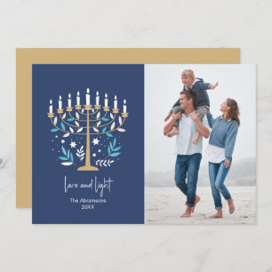 Hanukkah Love & Light Floral Menorah Cartão com fo
