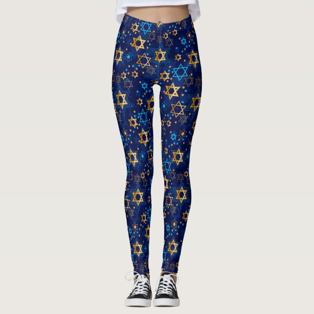 Hanukkah Menorah Blue Star of David Leggings (Frente)