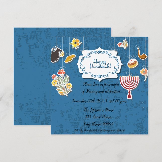 Hanukkah Menorah com Convite para Velas (Frente/Verso)