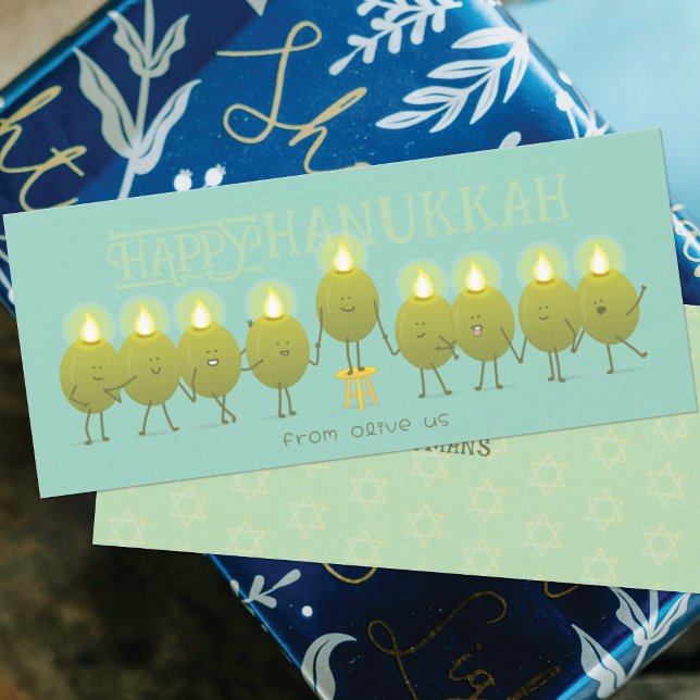 Hanukkah Menorah Olives | Teal Green GroupCard (Criador carregado)