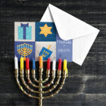 Hanukkah Quilt 8 Noites Mágicas Cartão Hanukkah<br><div class="desc">Um Menorah, Estrela de David, Dreidel e Gift com uma manta de retalhos parece desejar amigos e família Oito noites de amor, luz e prosperidade nesta charmosa carta de Chanucá. Todos os campos são personalizáveis. Adicione os Nomes da sua Família para uma saudação ou exclusão de Chanucá verdadeiramente pessoal para...</div>