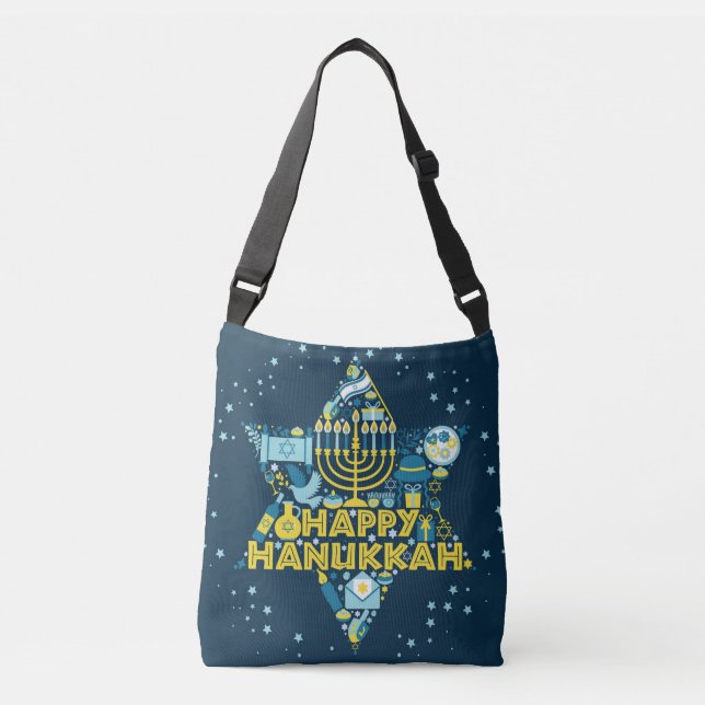 Hanukkah Tote Bag com Estrela de David e Menorah (Frente)