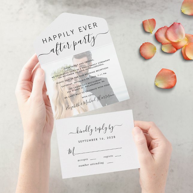 Happily Ever After Photo Wedding Reception (An chic Happily Ever After Party all-in-one invitation for your wedding celebration)