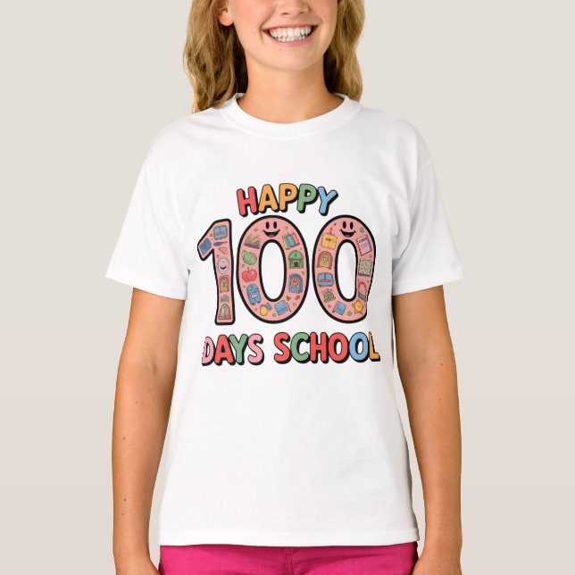 Happy 100th Day of School Fun T-Shirt (Frente)