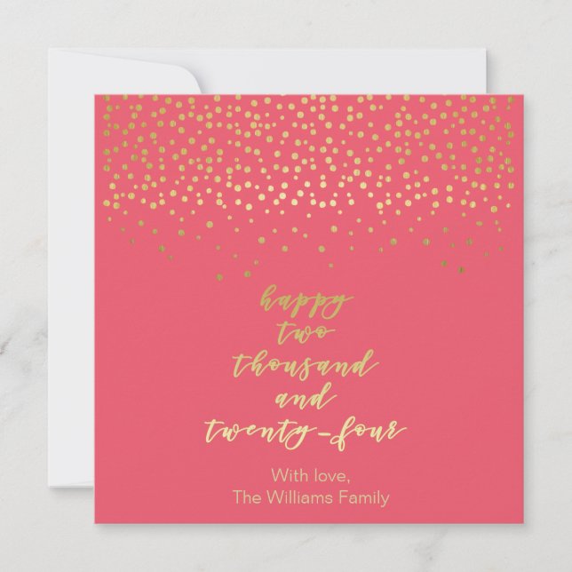 Happy 2024 - Raspberry & Dourado Script & Confetti (Frente)