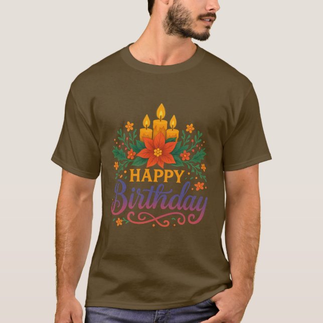 Happy Birthday Candle Basic Dark T-Shirt | Festive (Frente)