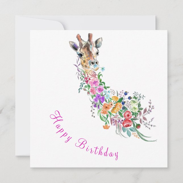 Happy Birthday - Colorful Flowers Bouquet Giraffe  (Frente)