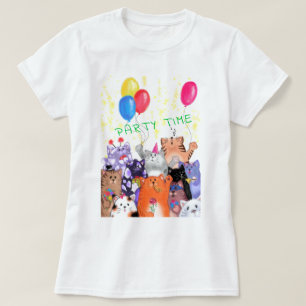 Happy Cat Party T-Shirt Cartoon Funny Cats