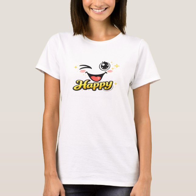 Happy Cute Smiley Face Graphic T-Shirt for Women (Frente)