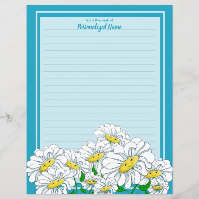 Happy Daisiers Blue - Folha de Papel de Linha Azul (Frente)