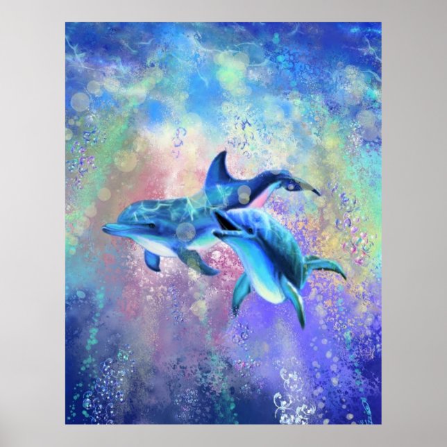 Happy Dolphin Couple Poster Painting (Frente)