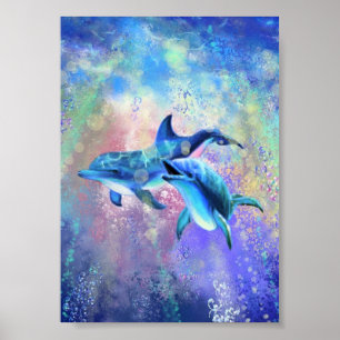 Happy Dolphin Couple Poster Painting