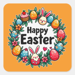 Happy Easter – Bunny & Eggs - Autocolante