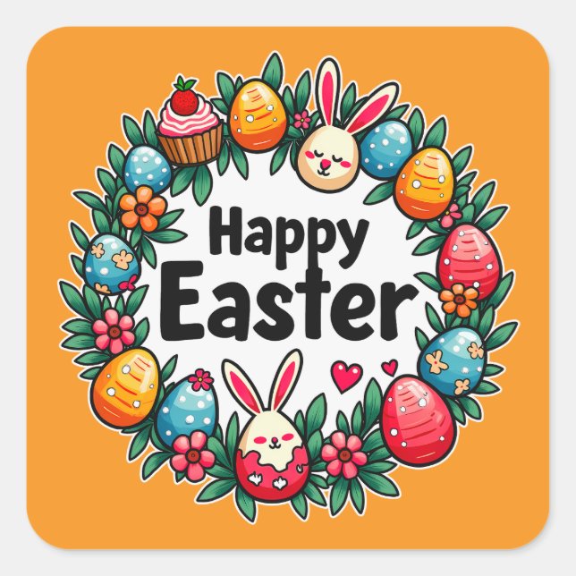 Happy Easter – Bunny & Eggs - Autocolante (Frente)