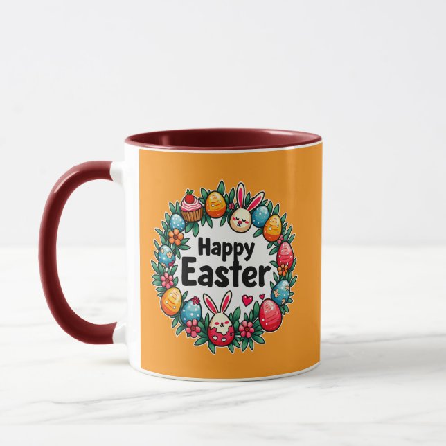 Happy Easter – Bunny & Eggs Illustration caneca (Esquerda)