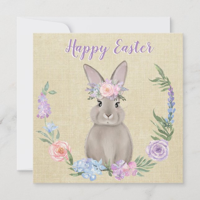 Happy Easter Bunny in Watercolor Flowers (Frente)