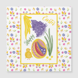 Happy Easter chick, egg, grape hyacinth pattern