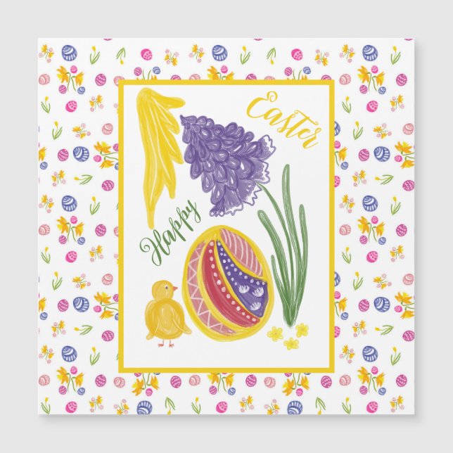 Happy Easter chick, egg, grape hyacinth pattern (Frente)