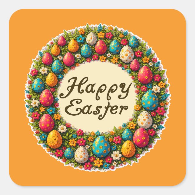 Happy Easter – Classic Wreath Design Autocolante (Frente)