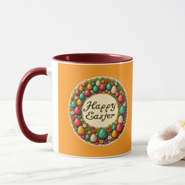 Happy Easter – Classic Wreath Design caneca (Com Donut)