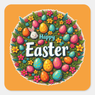 Happy Easter – Colorful Egg Wreath Autocolante