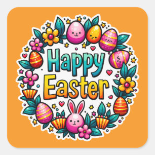 Happy Easter – Cute Bunny Lettering Autocolante