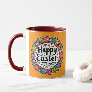 Happy Easter – Decorative Floral Frame - caneca