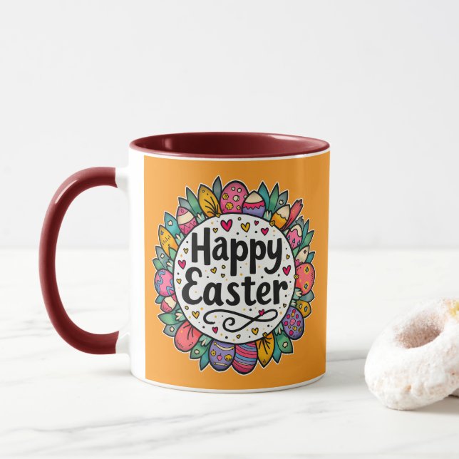 Happy Easter – Decorative Floral Frame - caneca (Com Donut)