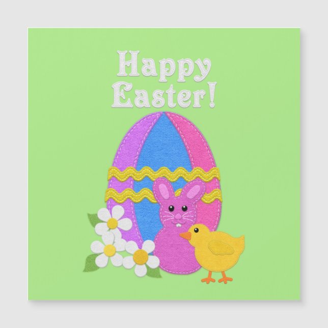 Happy Easter Felt Look Easter Egg Bunny Chick (Frente)