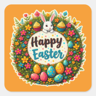 Happy Easter – Floral Spring Wreath Autocolante
