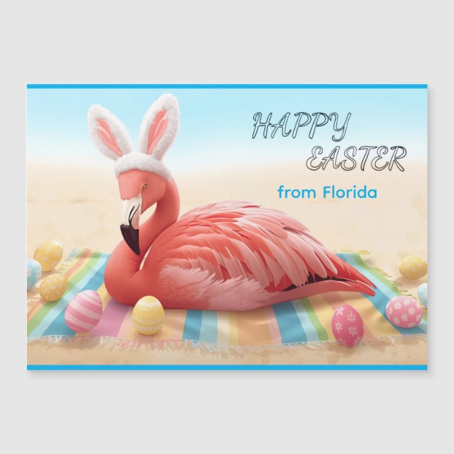 Happy Easter from Florida Flamingo Magnetic Card (Frente)