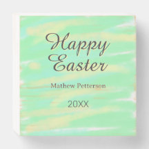 Happy Easter green yellow pastel gray name year 