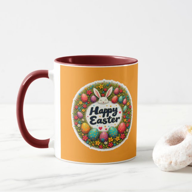 Happy Easter – Spring Floral Circle caneca (Com Donut)