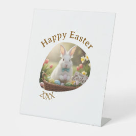 Happy Easter white bunny year photo family name 