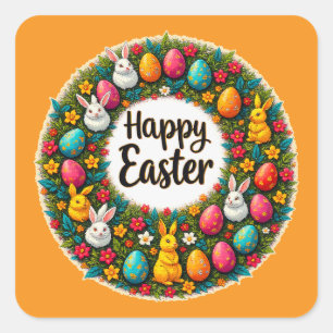 Happy Easter Wreath – Bunny & Eggs Autocolante