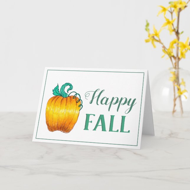 "Happy Fall" Pumpkin Teal Cartão de saudação temid (Flor Amarela)