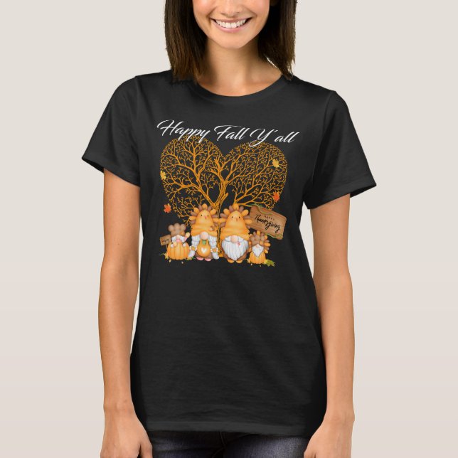 Happy Fall Y'all T-shirt Gnome Leopard Pumpkin (Frente)
