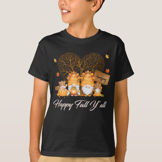 Happy Fall Y'all T-shirt Gnome Leopard Pumpkin (Frente)
