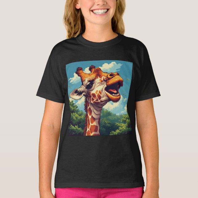 Happy Giraffe Pixel Art T-Shirt (Frente)