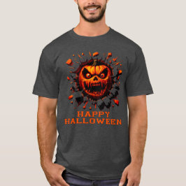 Happy Halloween Pumpkin Smashing Through T-Shirt
