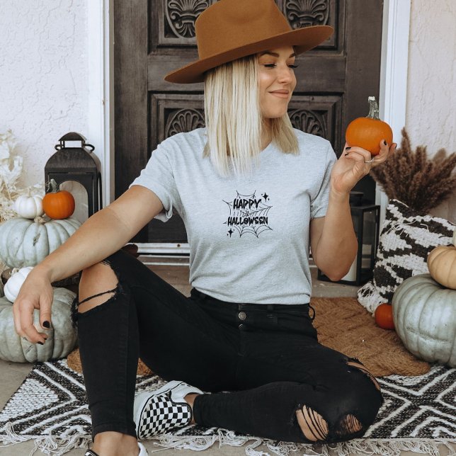 Happy Halloween Spider Cobweb Quote T-Shirt (Criador carregado)