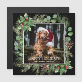 Happy Holidays Pet Photo Wreath Magnetic Card