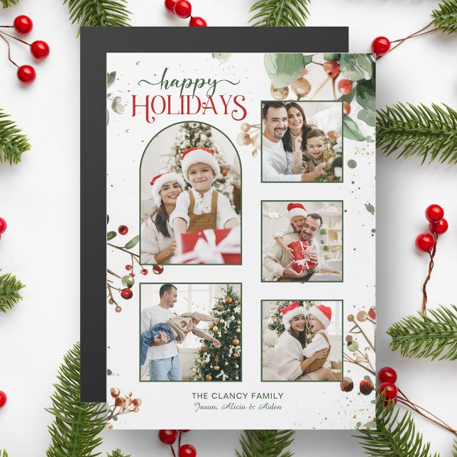 Happy Holidays Watercolor Holly Botanical 5 Photo (Criador carregado)