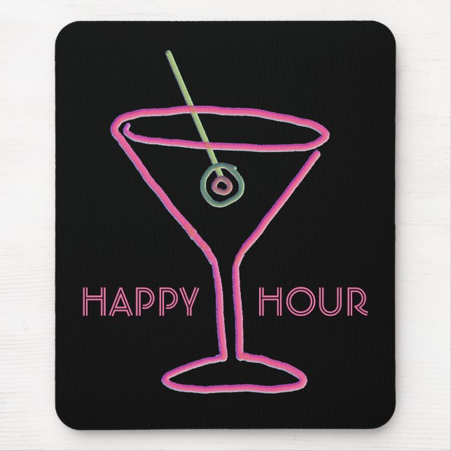 Happy hour de néon retro Mousepad de Martini (Frente)